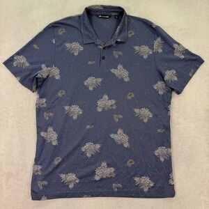 Travis Mathew Mens 3XL Slim Polo Shirt Blue Floral Speckled Golf Performance Top
